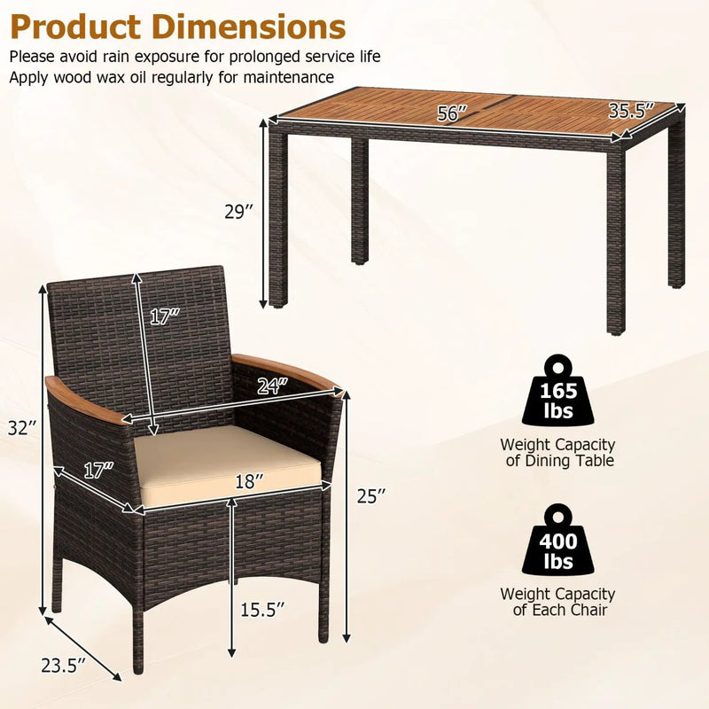 7-Piece Patio Dining Set with Acacia Wood Table & Cushions by DirectDeals