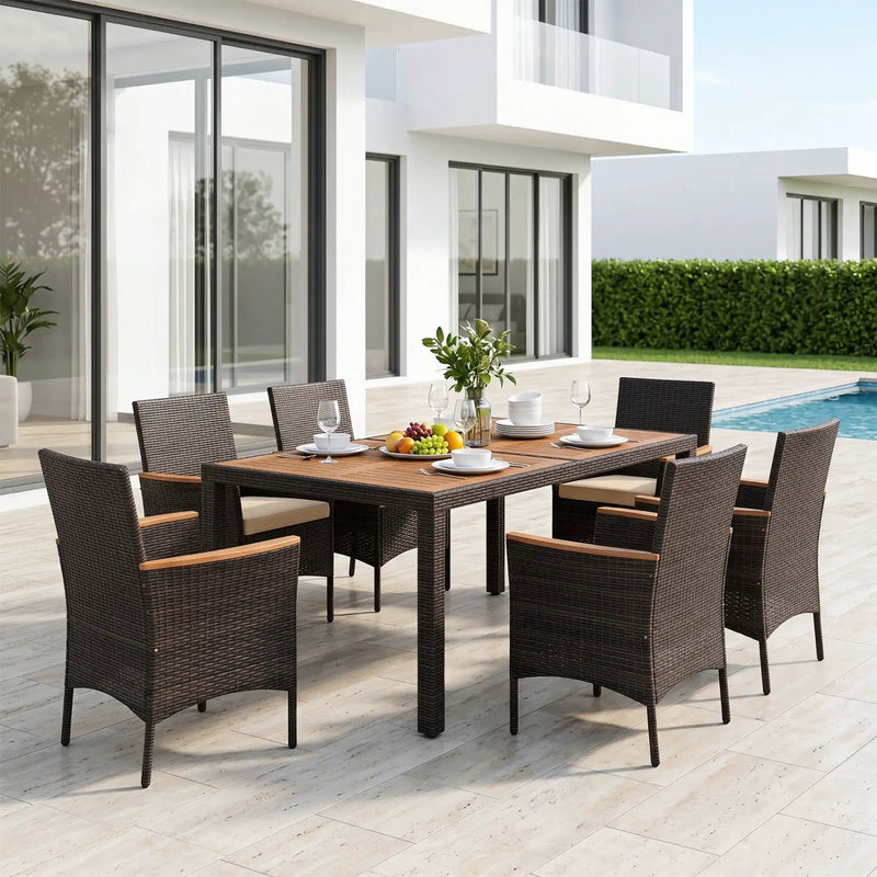 7-Piece Patio Dining Set with Acacia Wood Table & Cushions by DirectDeals