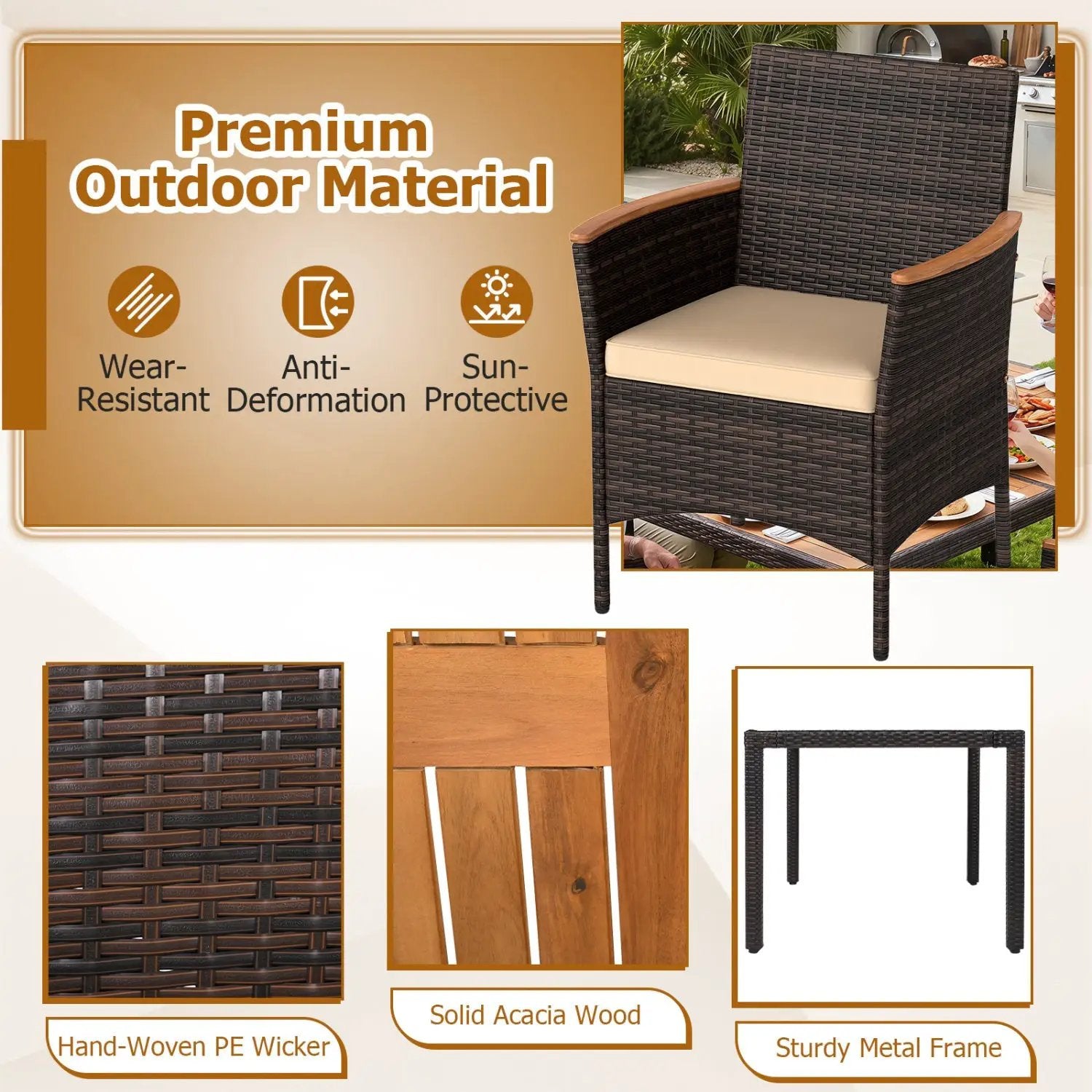 7-Piece Patio Dining Set with Acacia Wood Table & Cushions by DirectDeals