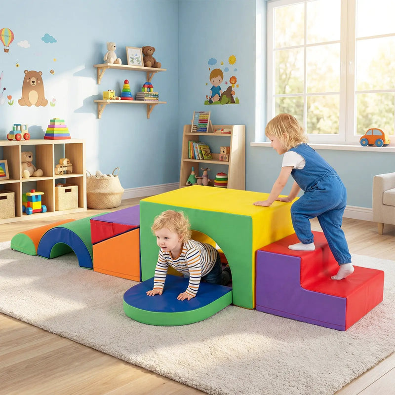 7-Piece Soft Foam Toddler Climbing Blocks Set PU Leather for 1+ Year Old by DirectDeals