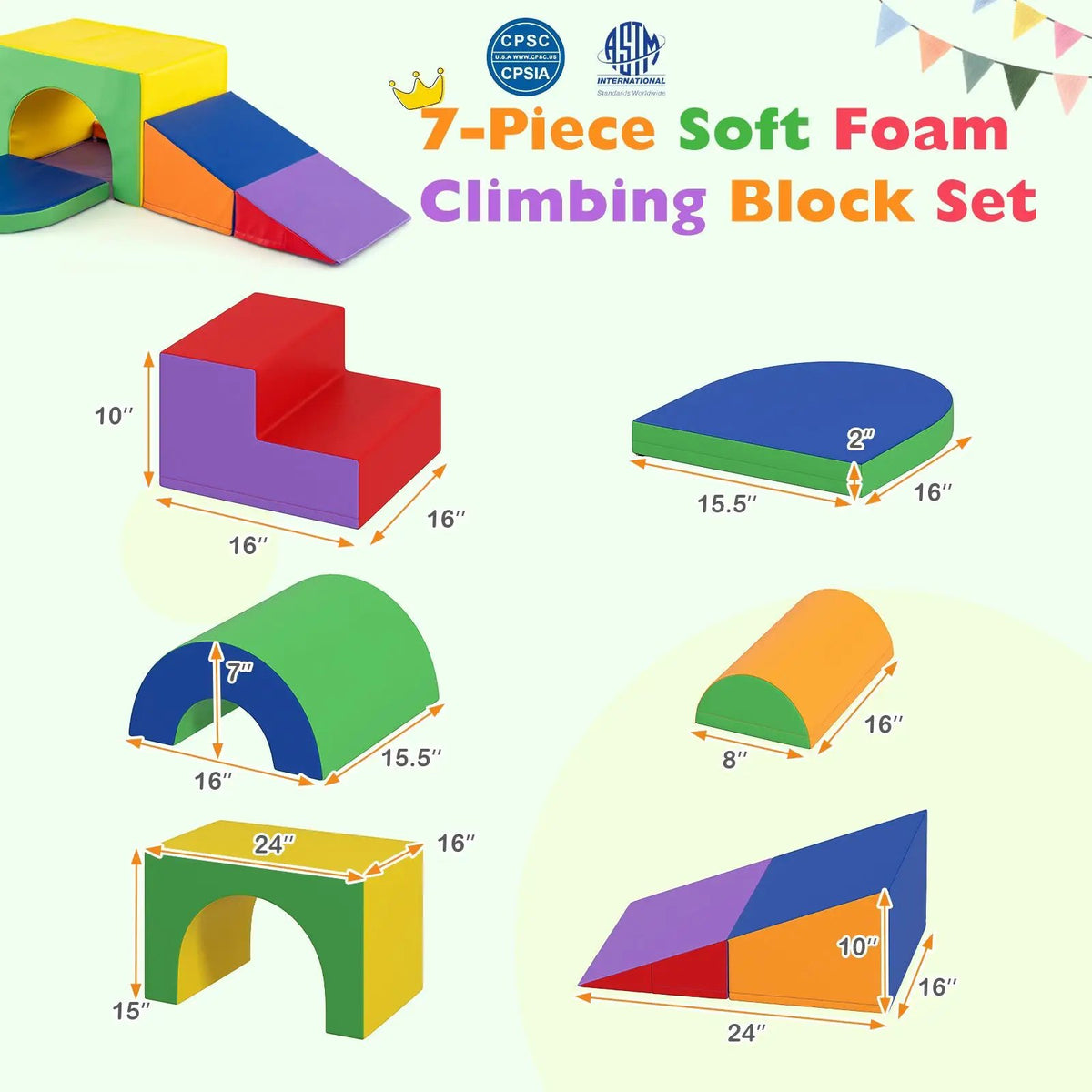 7-Piece Soft Foam Toddler Climbing Blocks Set PU Leather for 1+ Year Old, photo 13 of 32