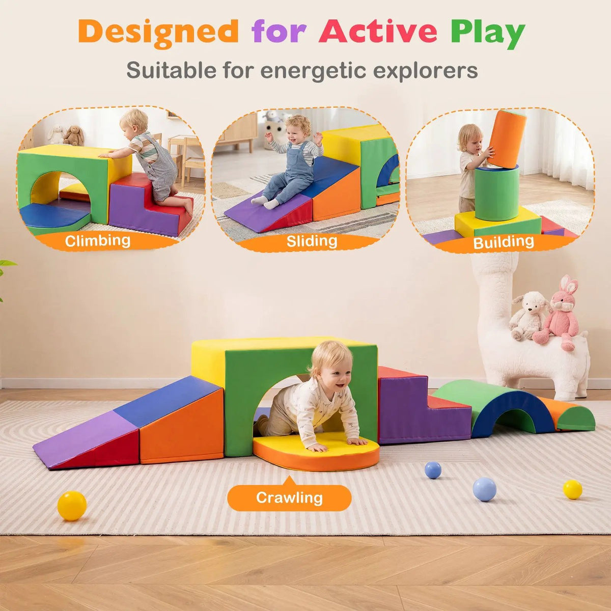 7-Piece Soft Foam Toddler Climbing Blocks Set PU Leather for 1+ Year Old, photo 29 of 32