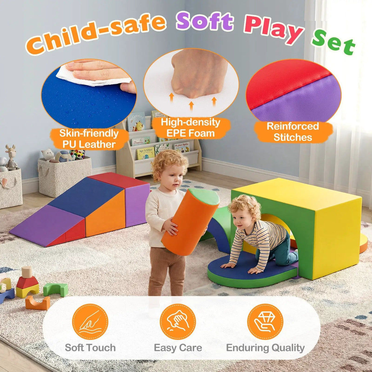 7-Piece Soft Foam Toddler Climbing Blocks Set PU Leather for 1+ Year Old, photo 23 of 32