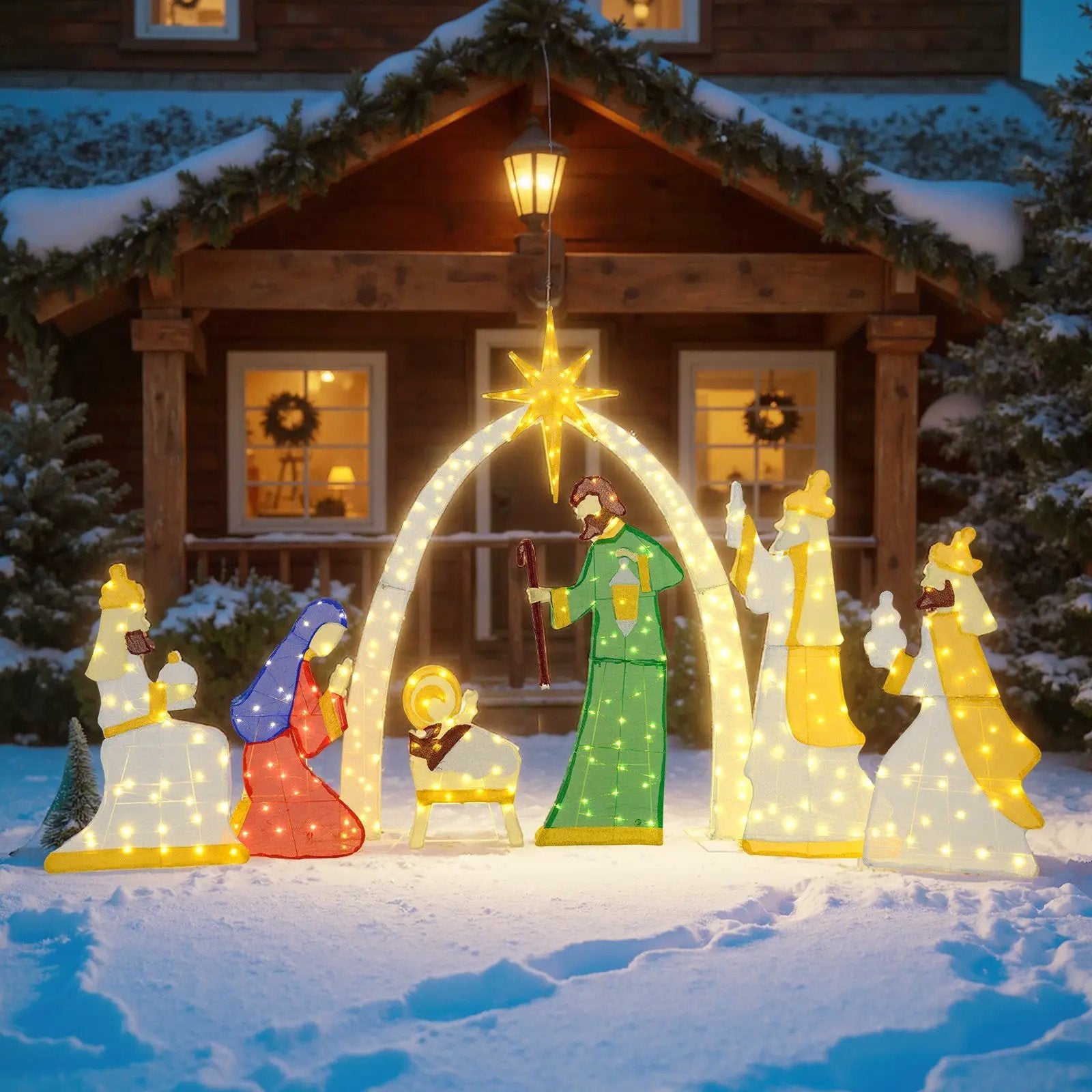 7 Pieces Lighted Nativity Scene with 310 Warm White LED Lights by DirectDeals
