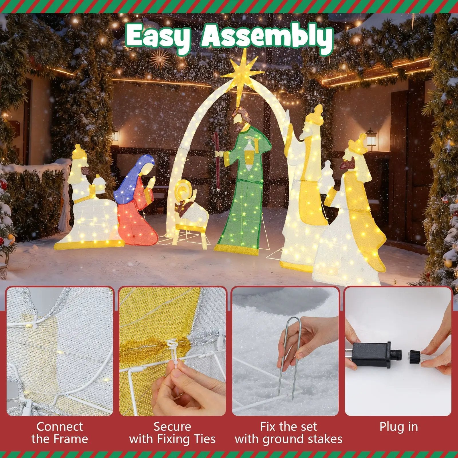 7 Pieces Lighted Nativity Scene with 310 Warm White LED Lights by DirectDeals