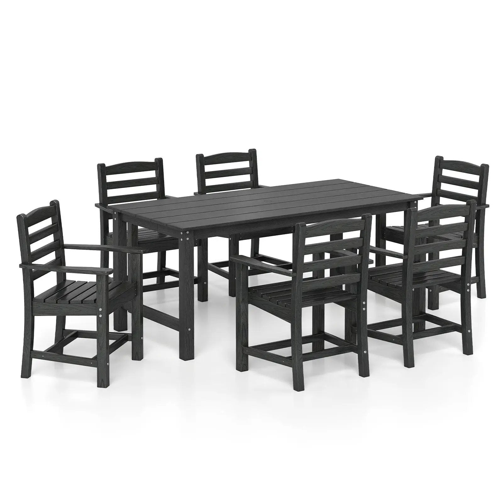 7 Pieces Outdoor Dining Table Set for 6 People 67 Inch HDPE Patio Rectangle Table and 6 Armchairs by DirectDeals