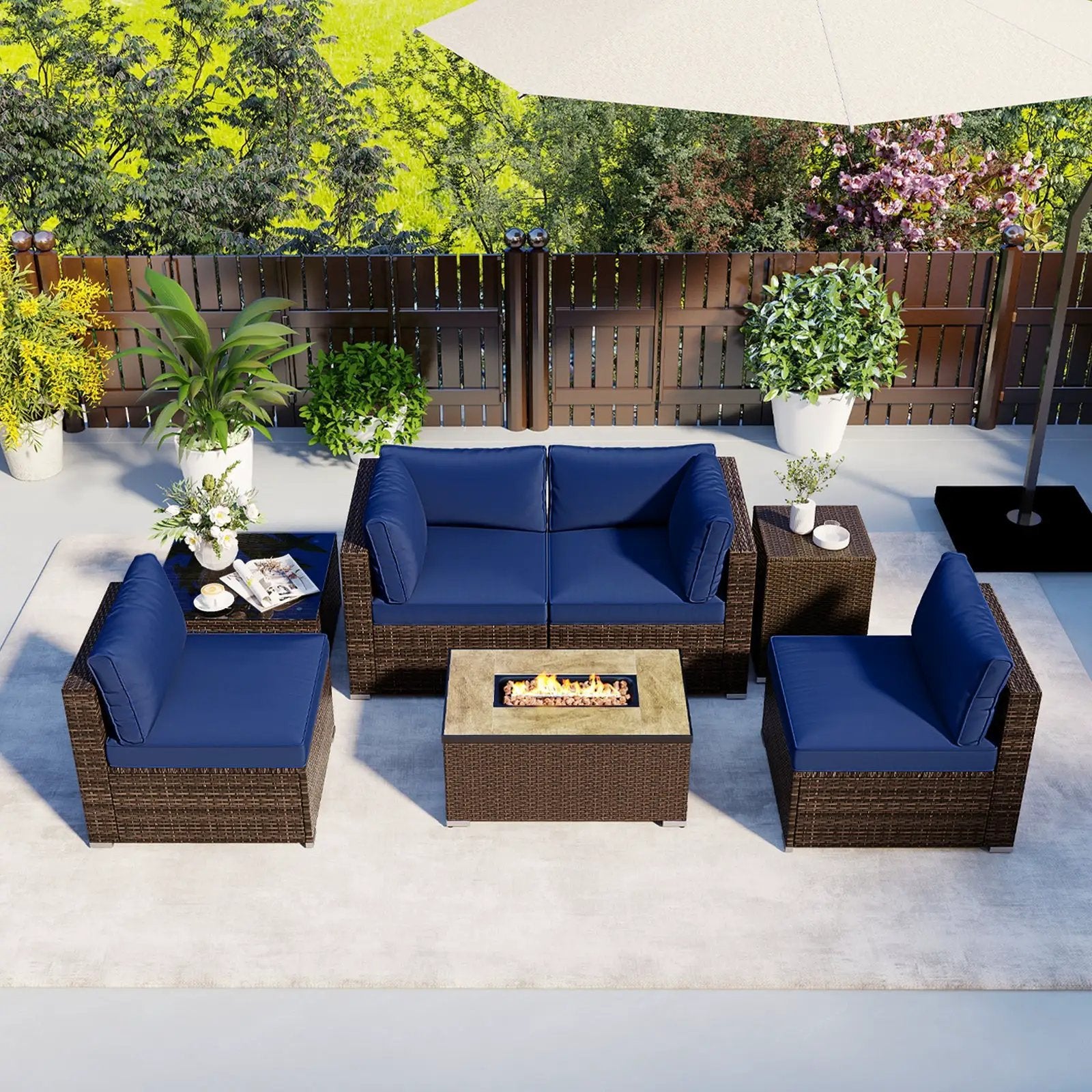 7 Pieces Outdoor Furniture Set with 32 Inch Fire Pit Table and Propane Tank Cover by DirectDeals