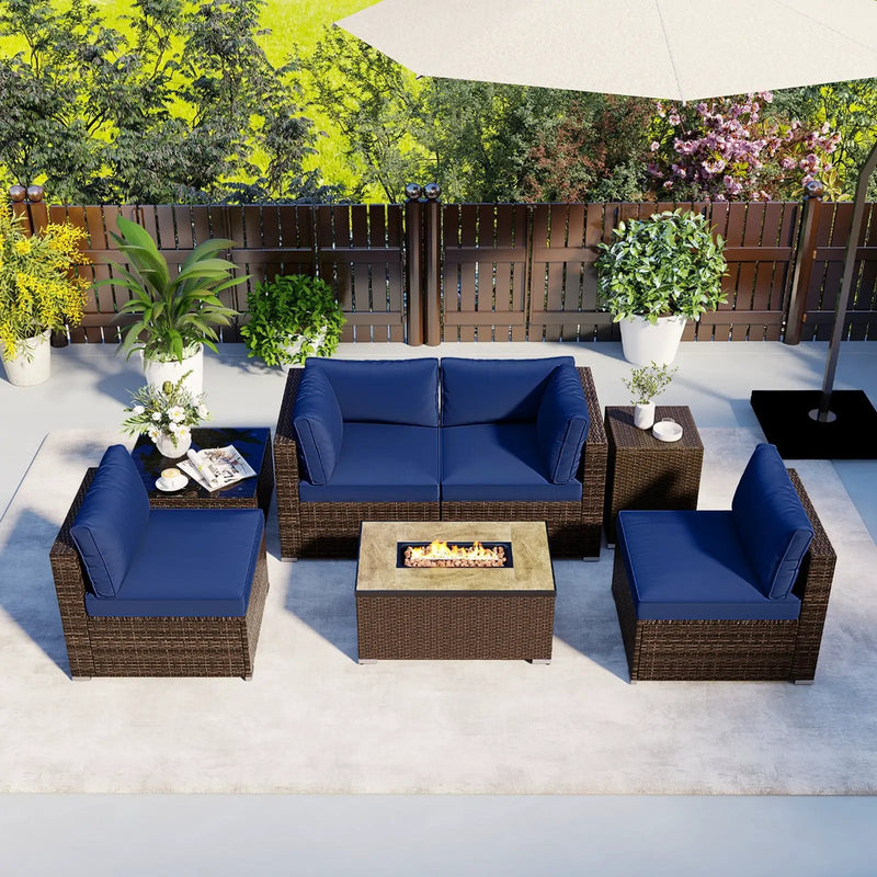 7 Pieces Outdoor Furniture Set with 32 Inch Fire Pit Table and Propane Tank Cover by DirectDeals