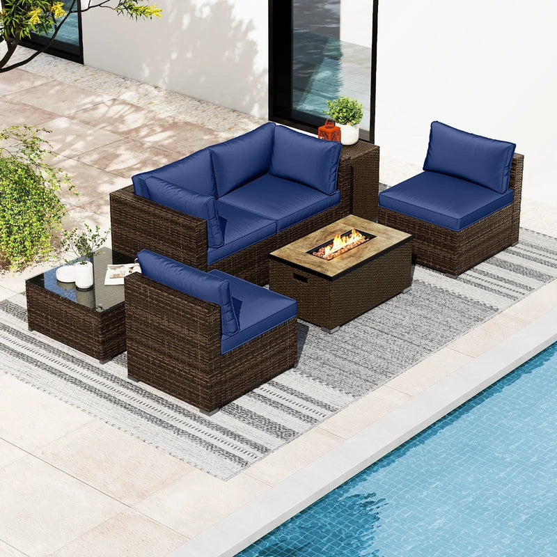 7 Pieces Outdoor Furniture Set with 32 Inch Fire Pit Table and Propane Tank Cover by DirectDeals