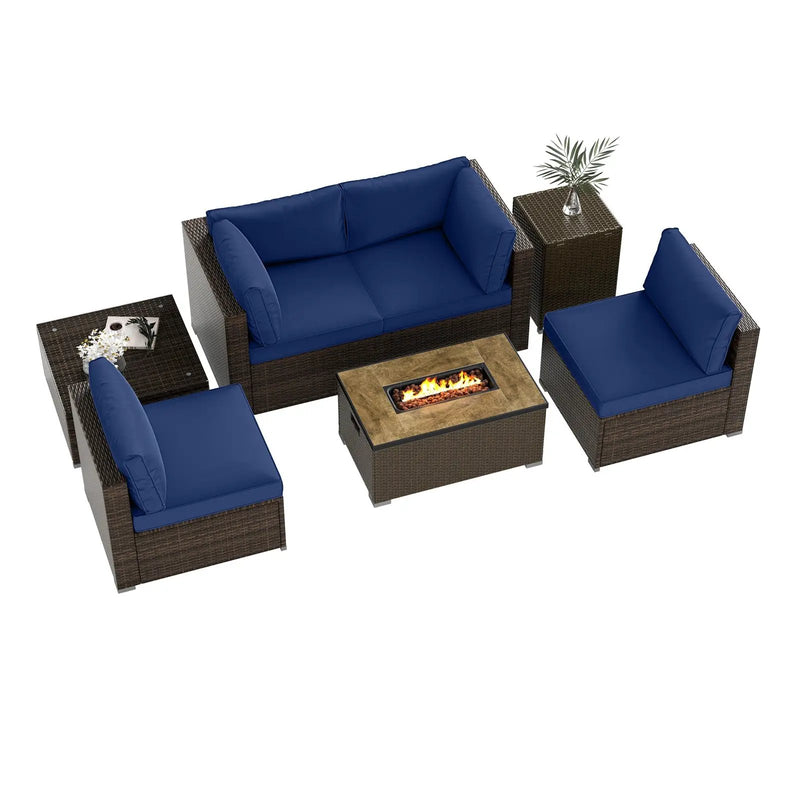 7 Pieces Outdoor Furniture Set with 32 Inch Fire Pit Table and Propane Tank Cover by DirectDeals