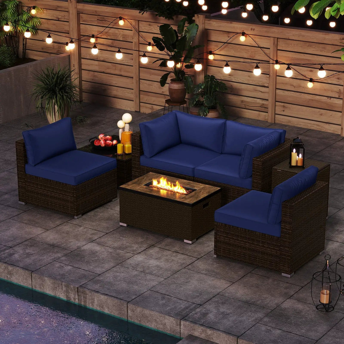 7 Pieces Outdoor Furniture Set with 32 Inch Fire Pit Table and Propane Tank Cover, photo 24 of 40