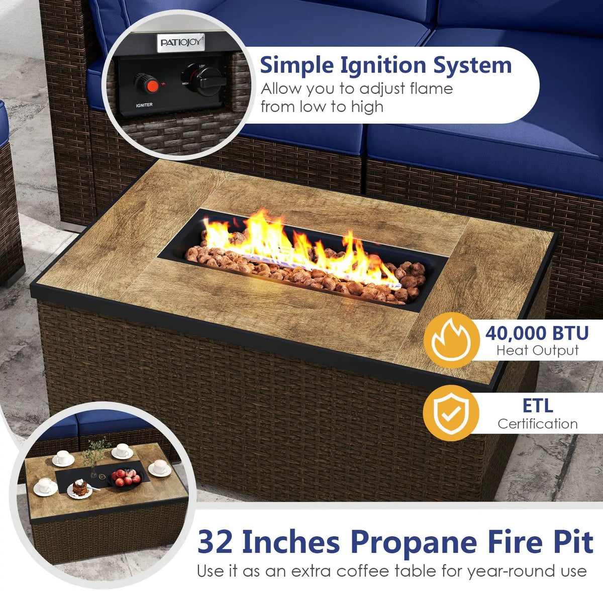 7 Pieces Outdoor Furniture Set with 32 Inch Fire Pit Table and Propane Tank Cover, photo 27 of 40