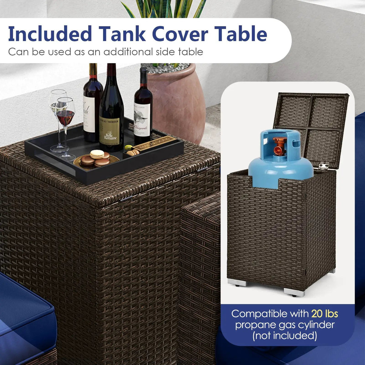 7 Pieces Outdoor Furniture Set with 32 Inch Fire Pit Table and Propane Tank Cover, photo 33 of 40