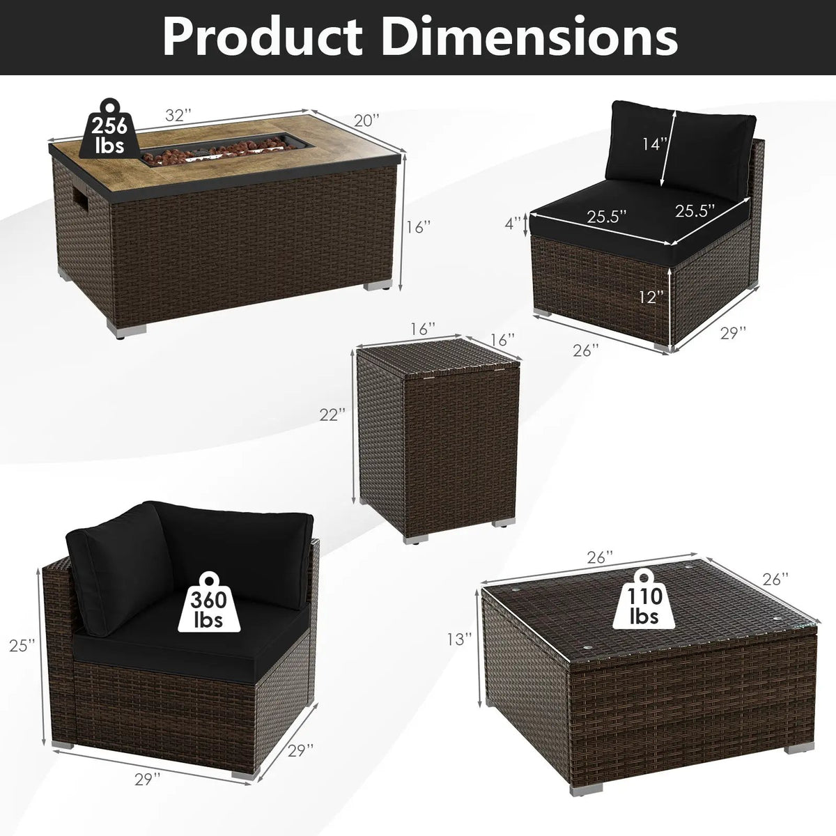 7 Pieces Outdoor Furniture Set with 32 Inch Fire Pit Table and Propane Tank Cover, photo 25 of 40