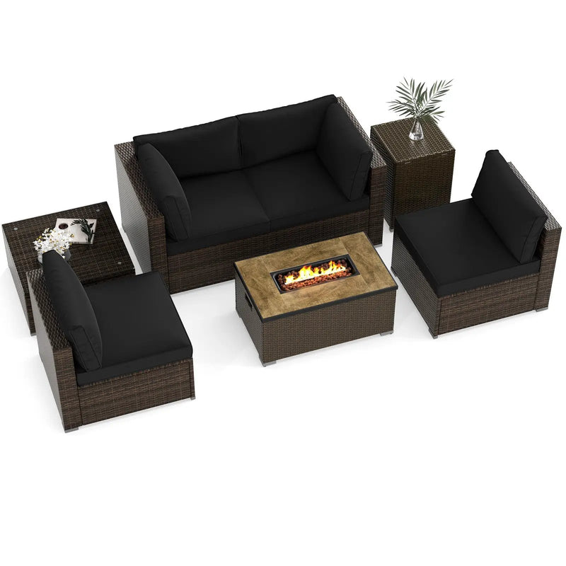 7 Pieces Outdoor Furniture Set with 32 Inch Fire Pit Table and Propane Tank Cover by DirectDeals