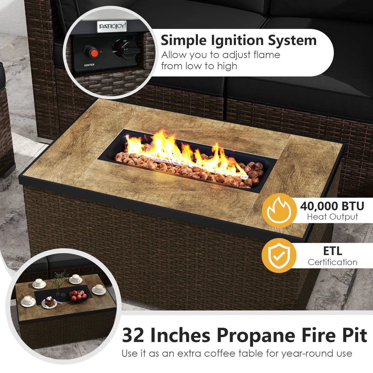 7 Pieces Outdoor Furniture Set with 32 Inch Fire Pit Table and Propane Tank Cover, photo 30 of 40