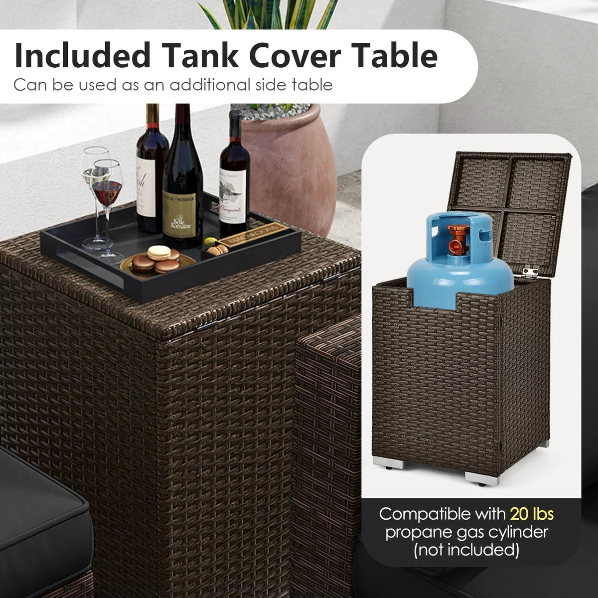 7 Pieces Outdoor Furniture Set with 32 Inch Fire Pit Table and Propane Tank Cover, photo 35 of 40