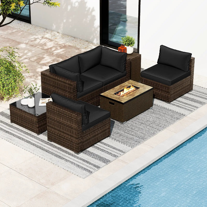 7 Pieces Outdoor Furniture Set with 32 Inch Fire Pit Table and Propane Tank Cover by DirectDeals