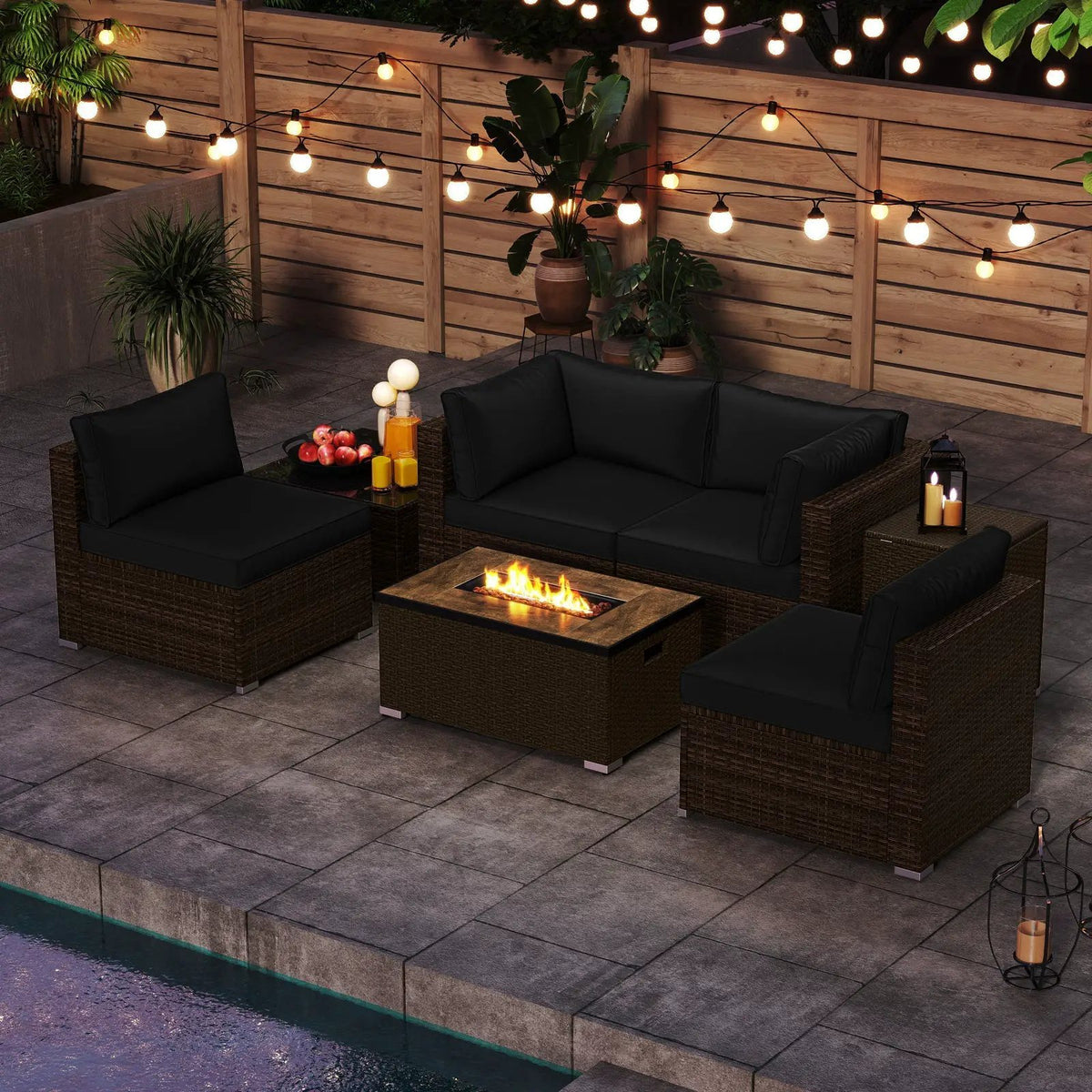 7 Pieces Outdoor Furniture Set with 32 Inch Fire Pit Table and Propane Tank Cover, photo 9 of 40