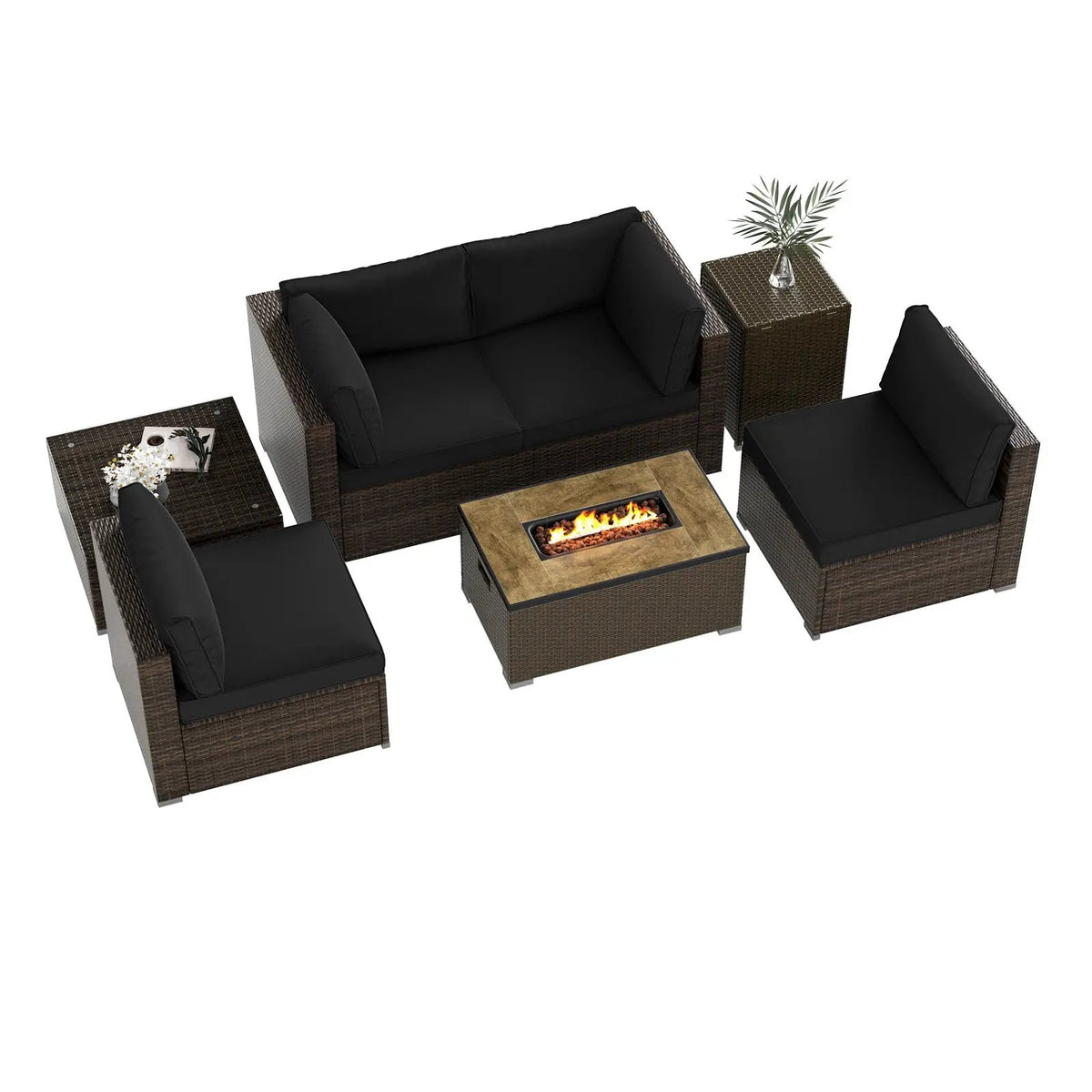 7 Pieces Outdoor Furniture Set with 32 Inch Fire Pit Table and Propane Tank Cover, photo 17 of 40