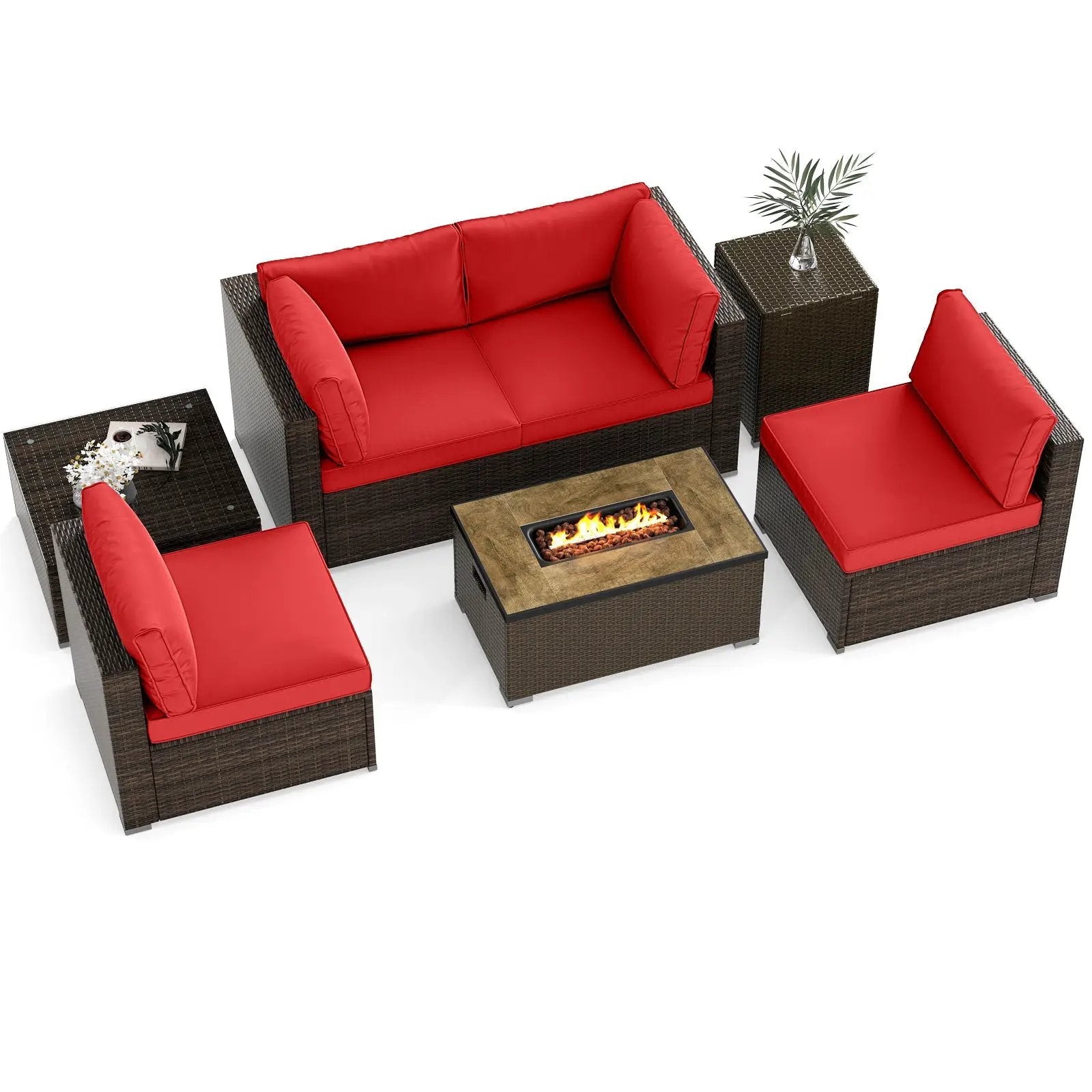 7 Pieces Outdoor Furniture Set with 32 Inch Fire Pit Table and Propane Tank Cover by DirectDeals
