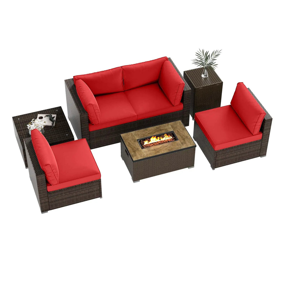 7 Pieces Outdoor Furniture Set with 32 Inch Fire Pit Table and Propane Tank Cover, photo 19 of 40
