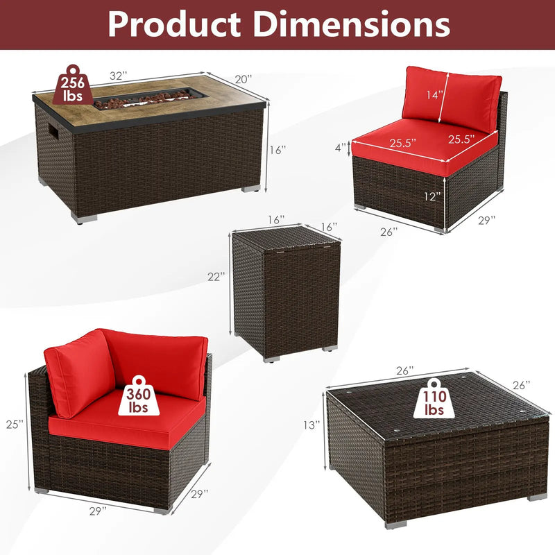 7 Pieces Outdoor Furniture Set with 32 Inch Fire Pit Table and Propane Tank Cover by DirectDeals