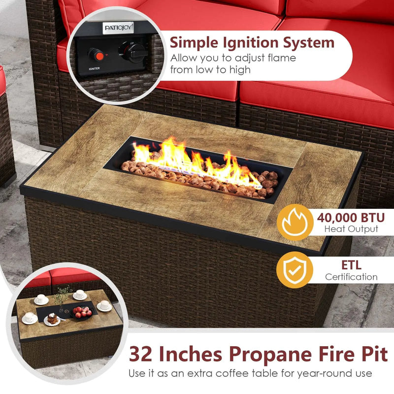 7 Pieces Outdoor Furniture Set with 32 Inch Fire Pit Table and Propane Tank Cover by DirectDeals