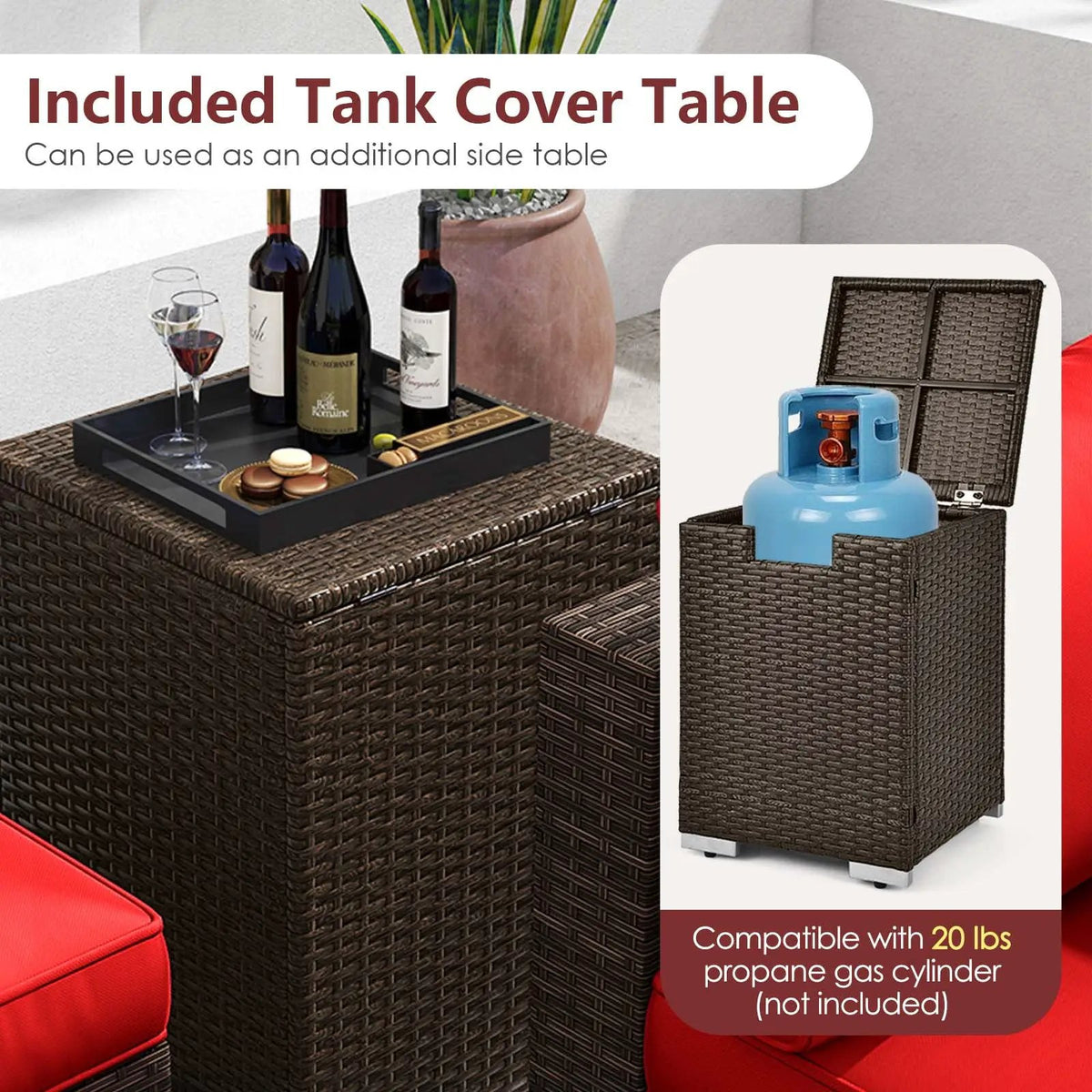 7 Pieces Outdoor Furniture Set with 32 Inch Fire Pit Table and Propane Tank Cover, photo 34 of 40