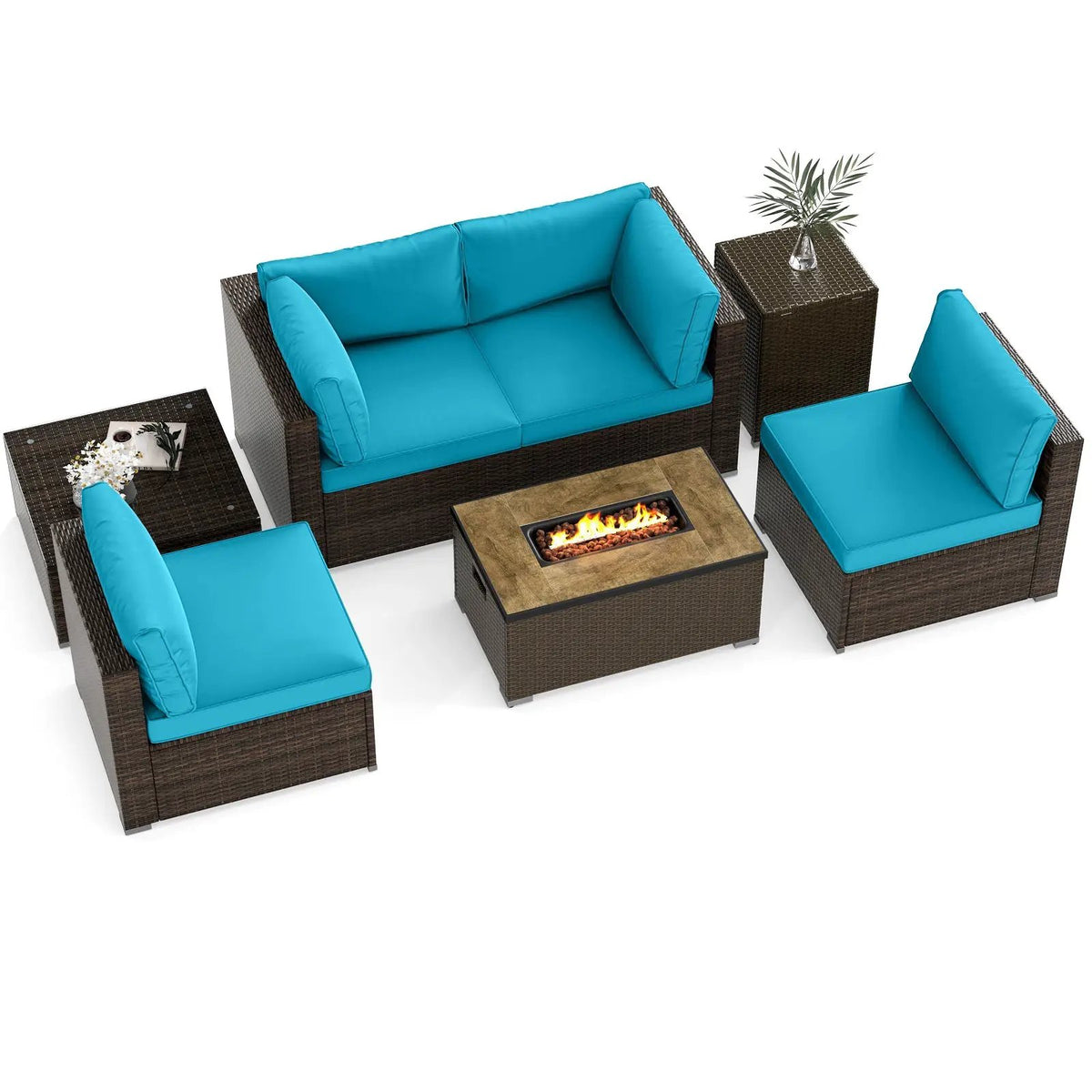 7 Pieces Outdoor Furniture Set with 32 Inch Fire Pit Table and Propane Tank Cover, photo 15 of 40