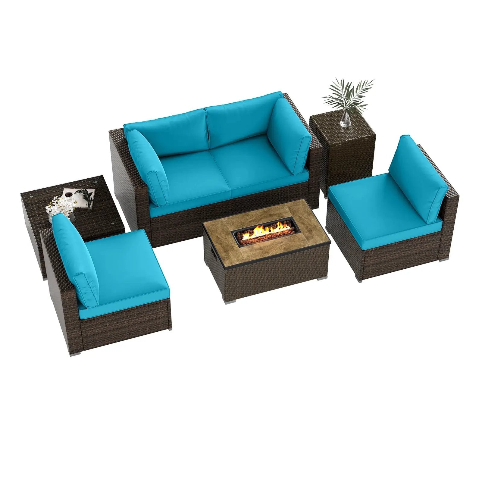 7 Pieces Outdoor Furniture Set with 32 Inch Fire Pit Table and Propane Tank Cover by DirectDeals