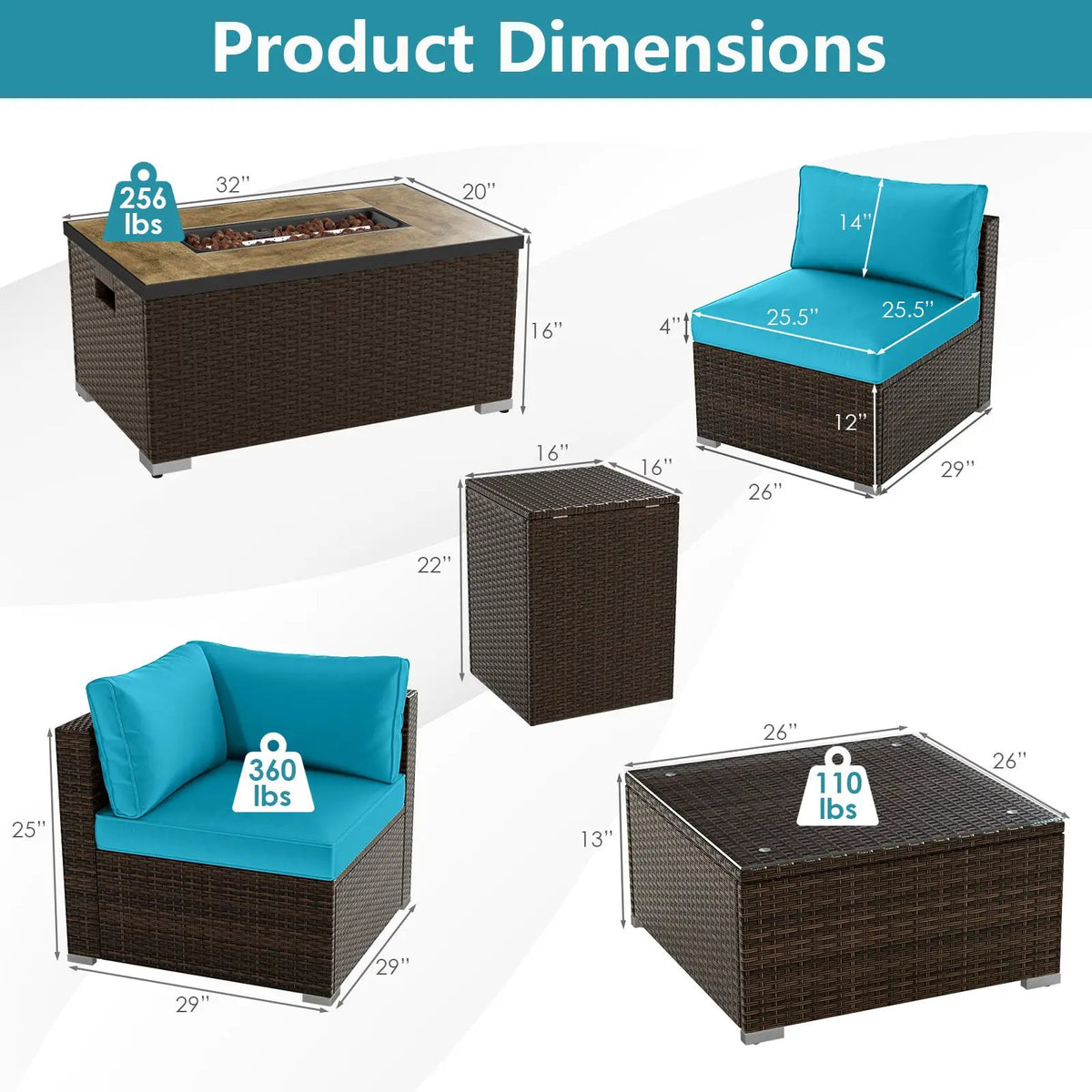 7 Pieces Outdoor Furniture Set with 32 Inch Fire Pit Table and Propane Tank Cover, photo 23 of 40