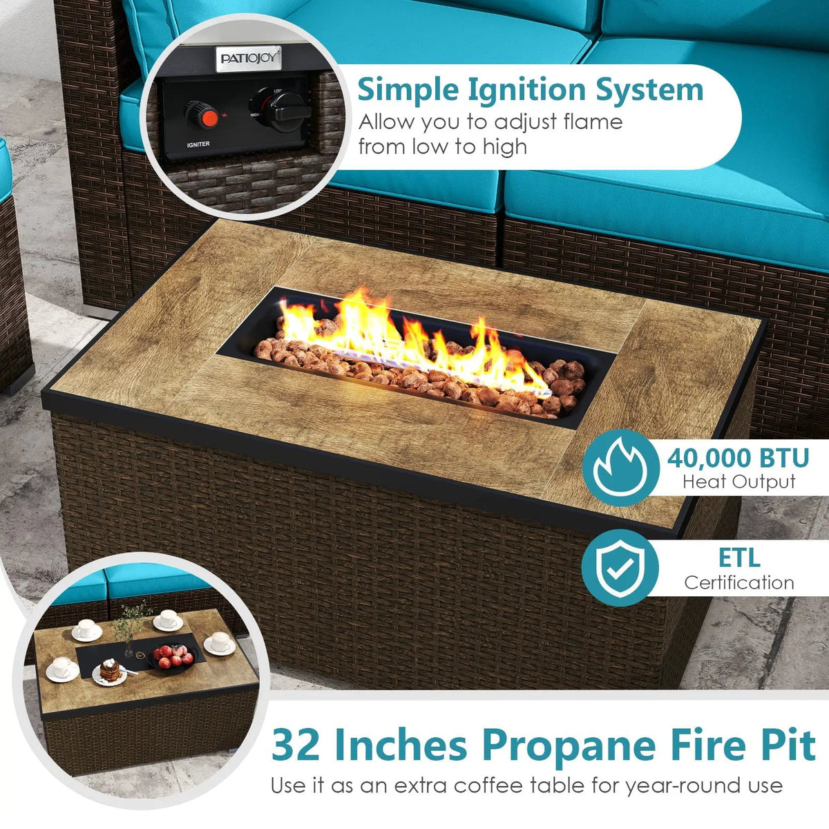 7 Pieces Outdoor Furniture Set with 32 Inch Fire Pit Table and Propane Tank Cover, photo 26 of 40