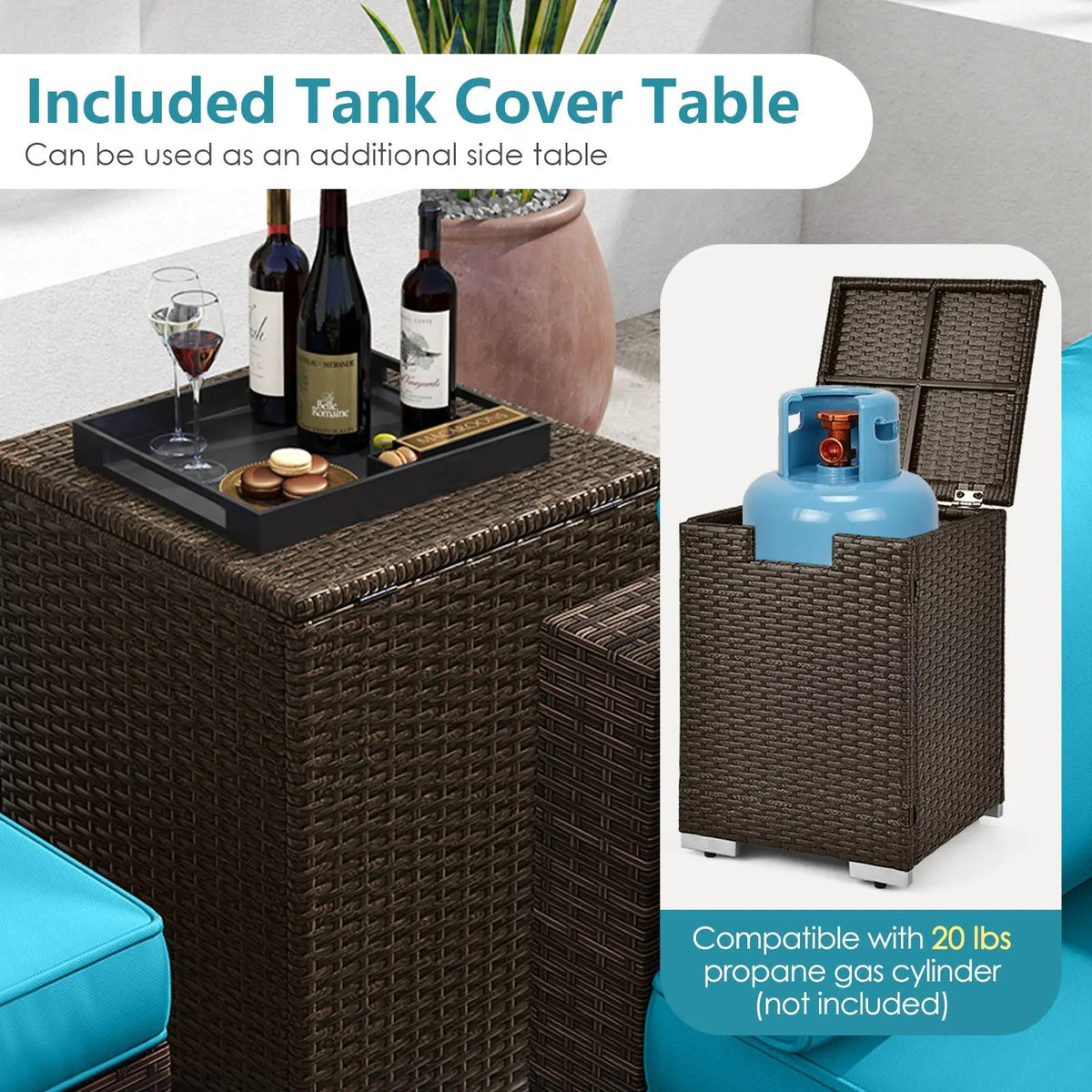 7 Pieces Outdoor Furniture Set with 32 Inch Fire Pit Table and Propane Tank Cover, photo 31 of 40