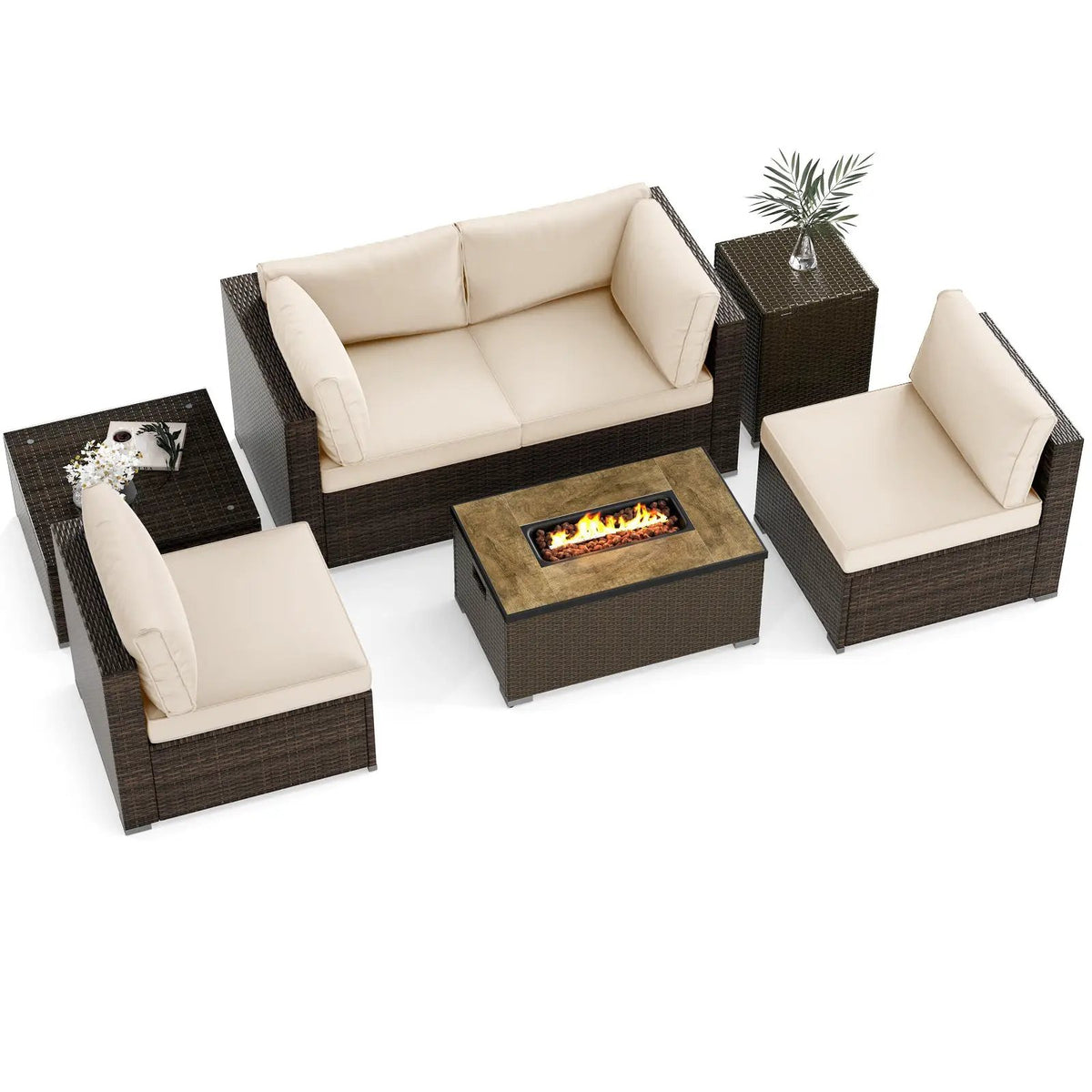 7 Pieces Outdoor Furniture Set with 32 Inch Fire Pit Table and Propane Tank Cover, photo 11 of 40