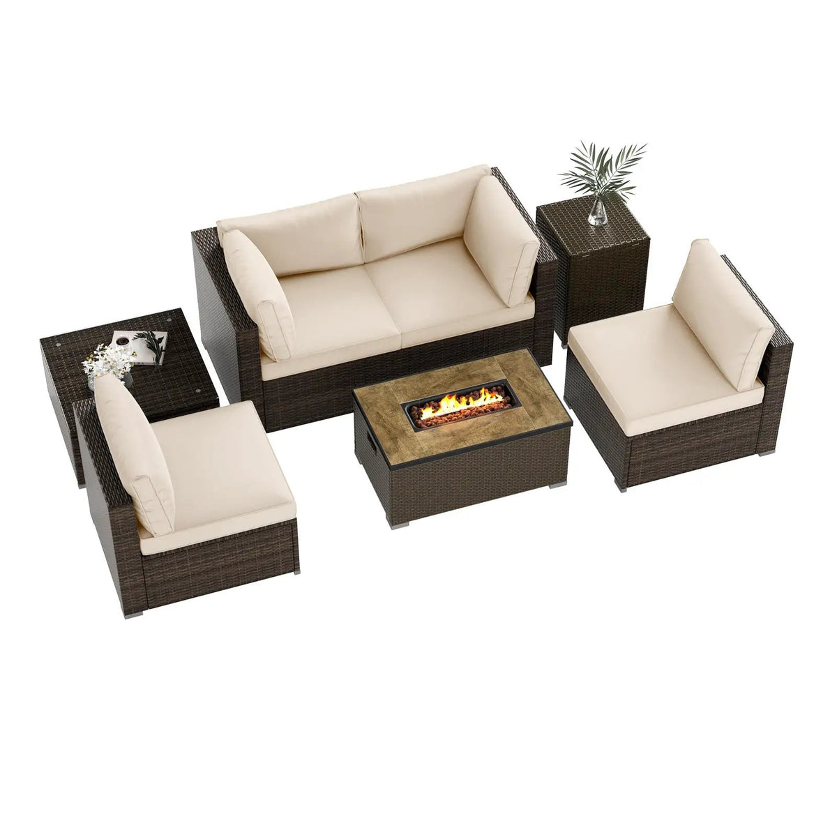 7 Pieces Outdoor Furniture Set with 32 Inch Fire Pit Table and Propane Tank Cover, photo 16 of 40