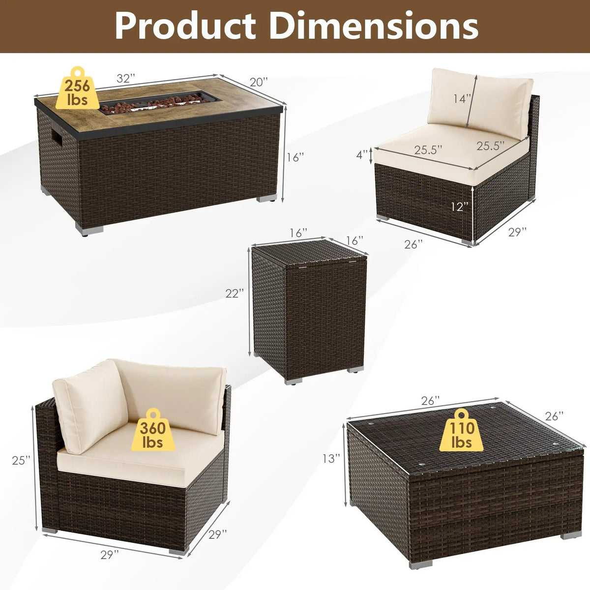 7 Pieces Outdoor Furniture Set with 32 Inch Fire Pit Table and Propane Tank Cover, photo 22 of 40
