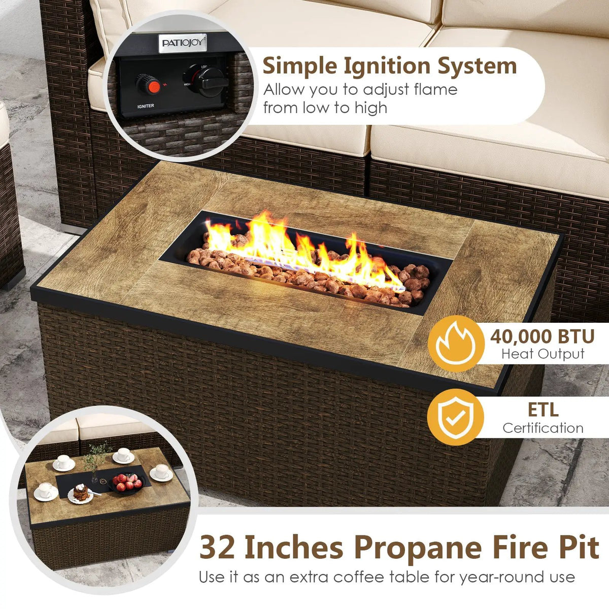 7 Pieces Outdoor Furniture Set with 32 Inch Fire Pit Table and Propane Tank Cover, photo 29 of 40