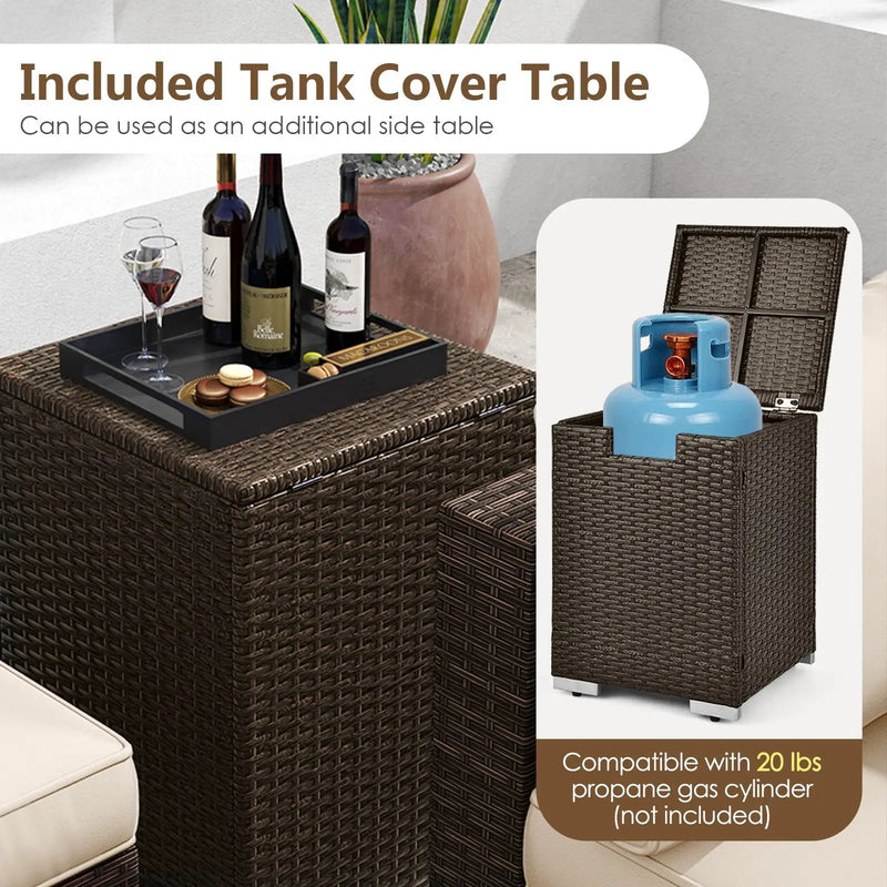 7 Pieces Outdoor Furniture Set with 32 Inch Fire Pit Table and Propane Tank Cover by DirectDeals