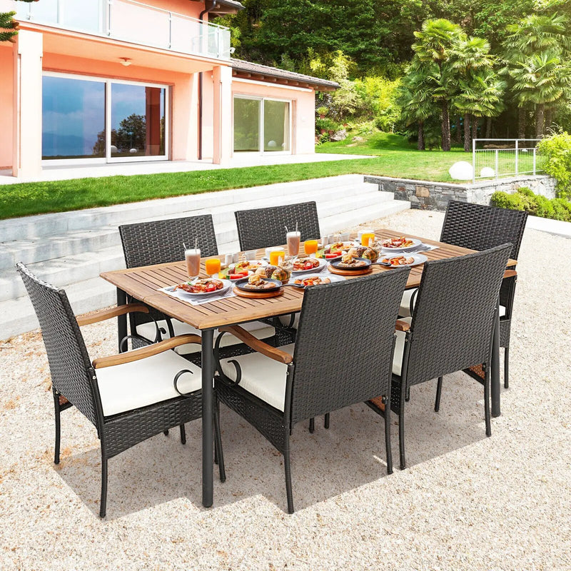 7 Pieces Patio Wicker Dining Set with Detachable Cushion and Umbrella Hole by DirectDeals