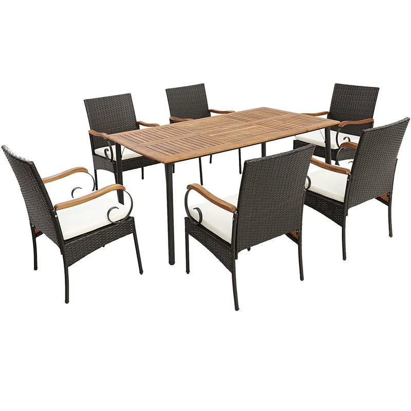 7 Pieces Patio Wicker Dining Set with Detachable Cushion and Umbrella Hole by DirectDeals