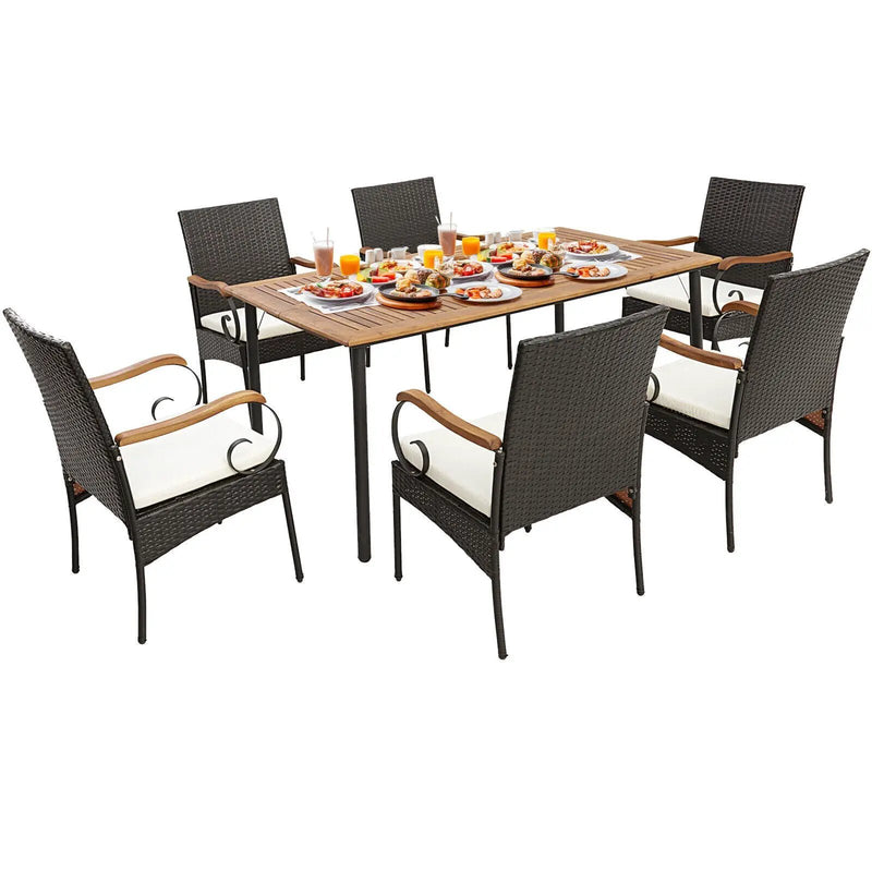 7 Pieces Patio Wicker Dining Set with Detachable Cushion and Umbrella Hole by DirectDeals