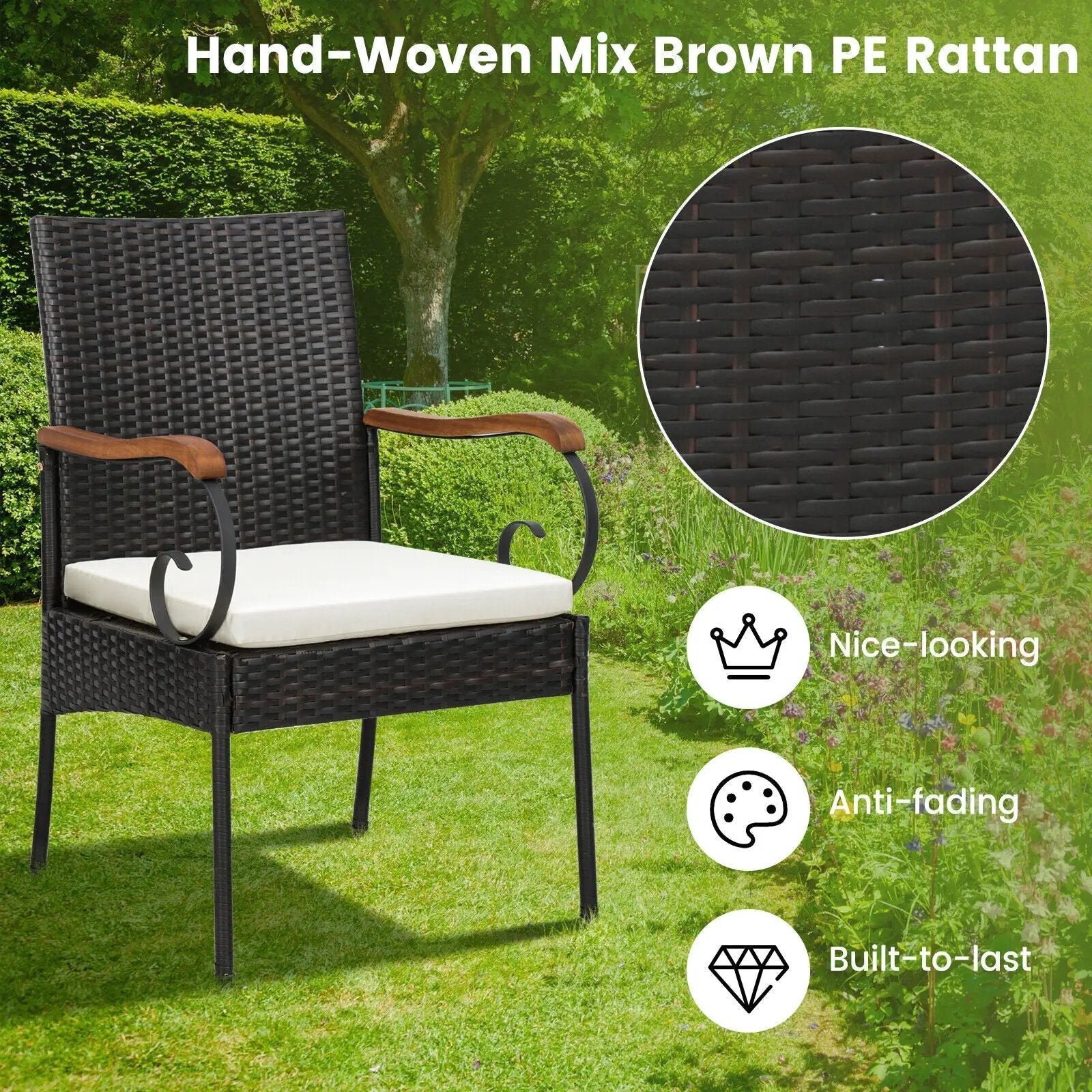 7 Pieces Patio Wicker Dining Set with Detachable Cushion and Umbrella Hole by DirectDeals