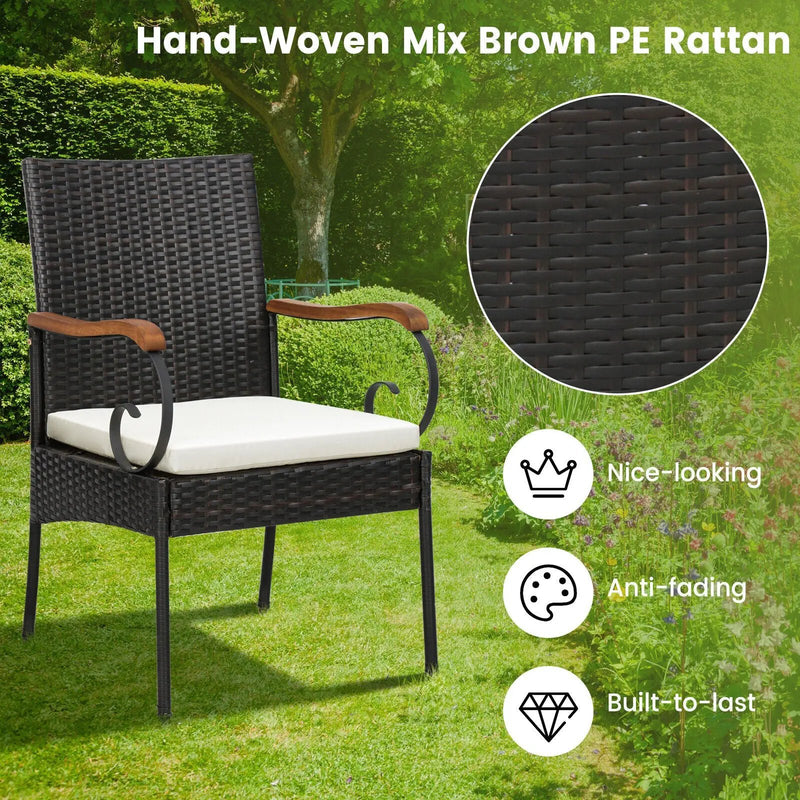 7 Pieces Patio Wicker Dining Set with Detachable Cushion and Umbrella Hole by DirectDeals