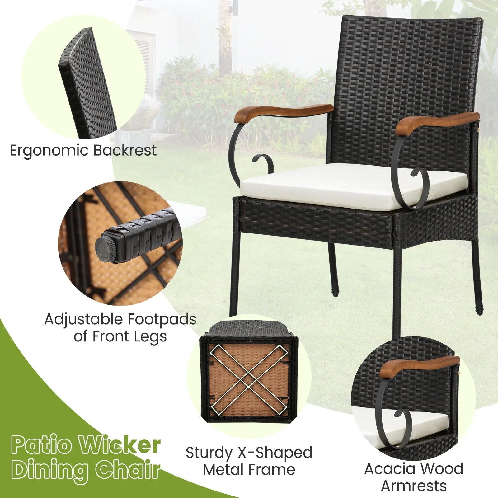 7 Pieces Patio Wicker Dining Set with Detachable Cushion and Umbrella Hole by DirectDeals