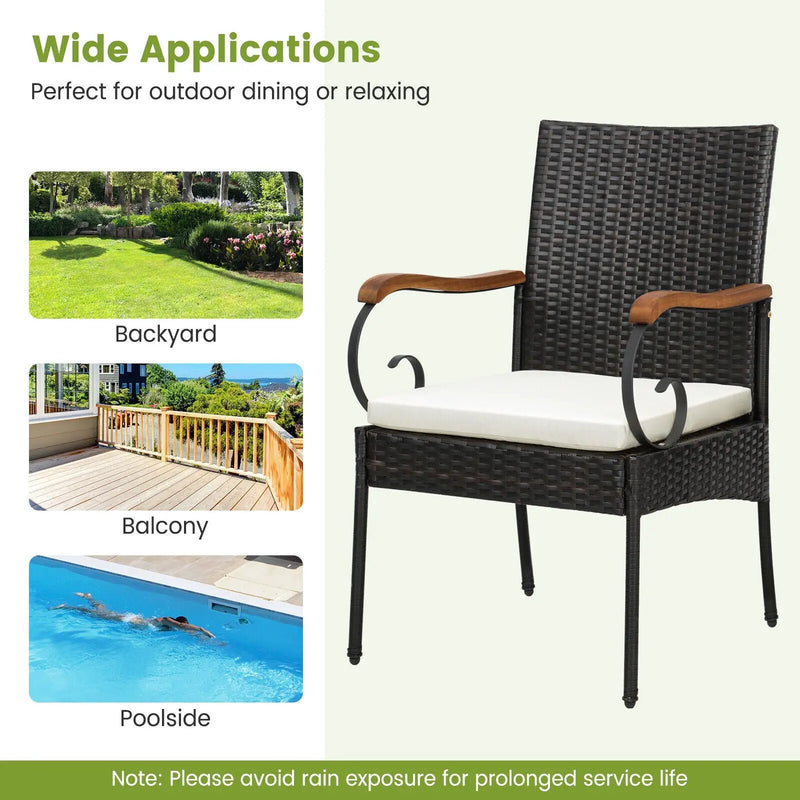 7 Pieces Patio Wicker Dining Set with Detachable Cushion and Umbrella Hole by DirectDeals