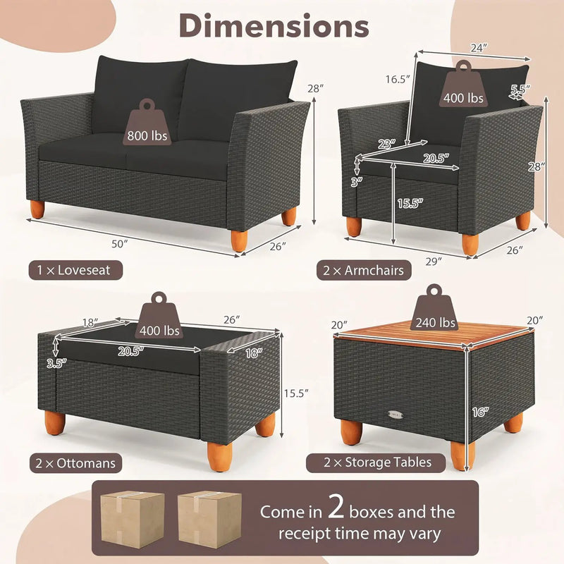 7-Piece Patio Conversation Set with Storage Table & Cushions by DirectDeals