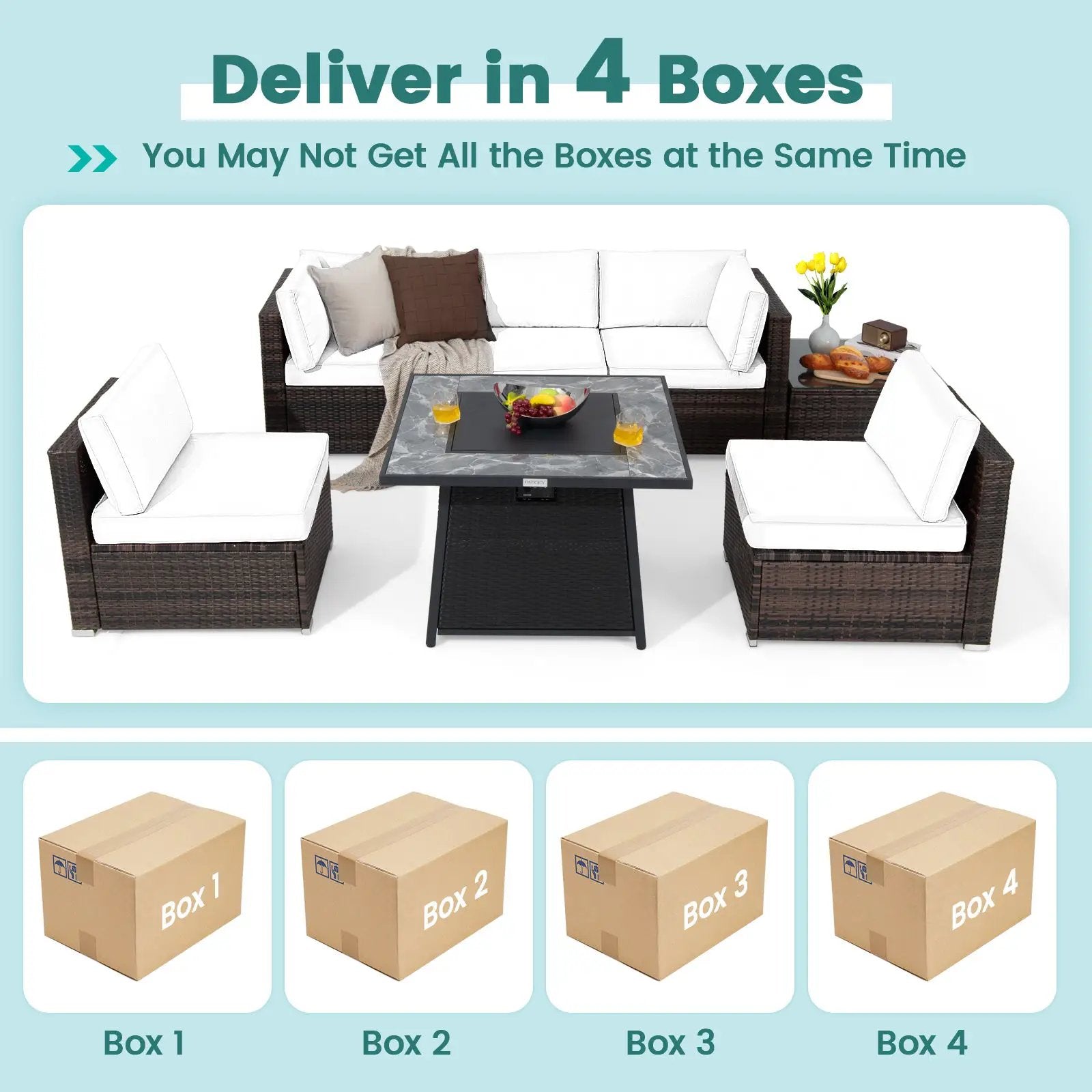 7 Pieces Patio Furniture Set with 35 Inches 50000 BTU Propane Gas Fire Pit Table and Waterproof Cover for Firpit by DirectDeals