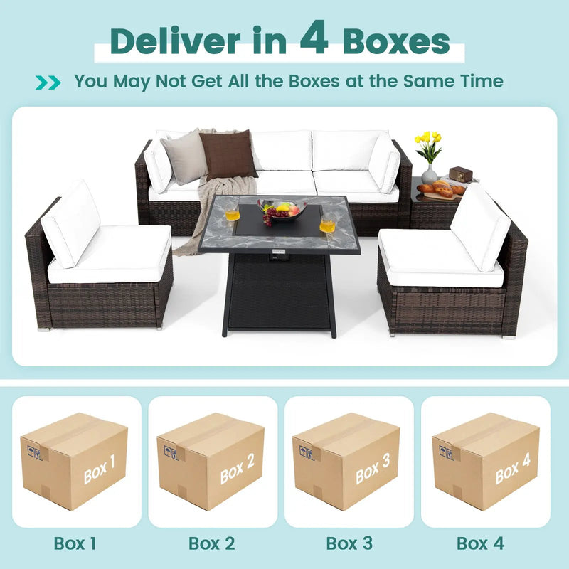 7 Pieces Patio Furniture Set with 35 Inches 50000 BTU Propane Gas Fire Pit Table and Waterproof Cover for Firpit by DirectDeals