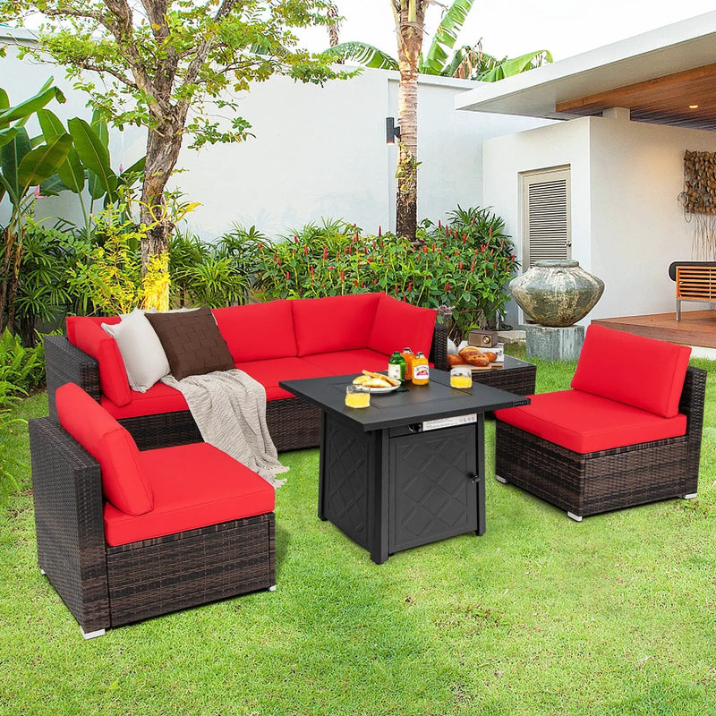7 Pieces Patio Furniture Set with 28 Inches 50000 BTU Propane Gas Fire Pit Table by DirectDeals